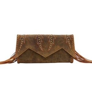 Myra Bag Brown Fringe Wristlet Clutch